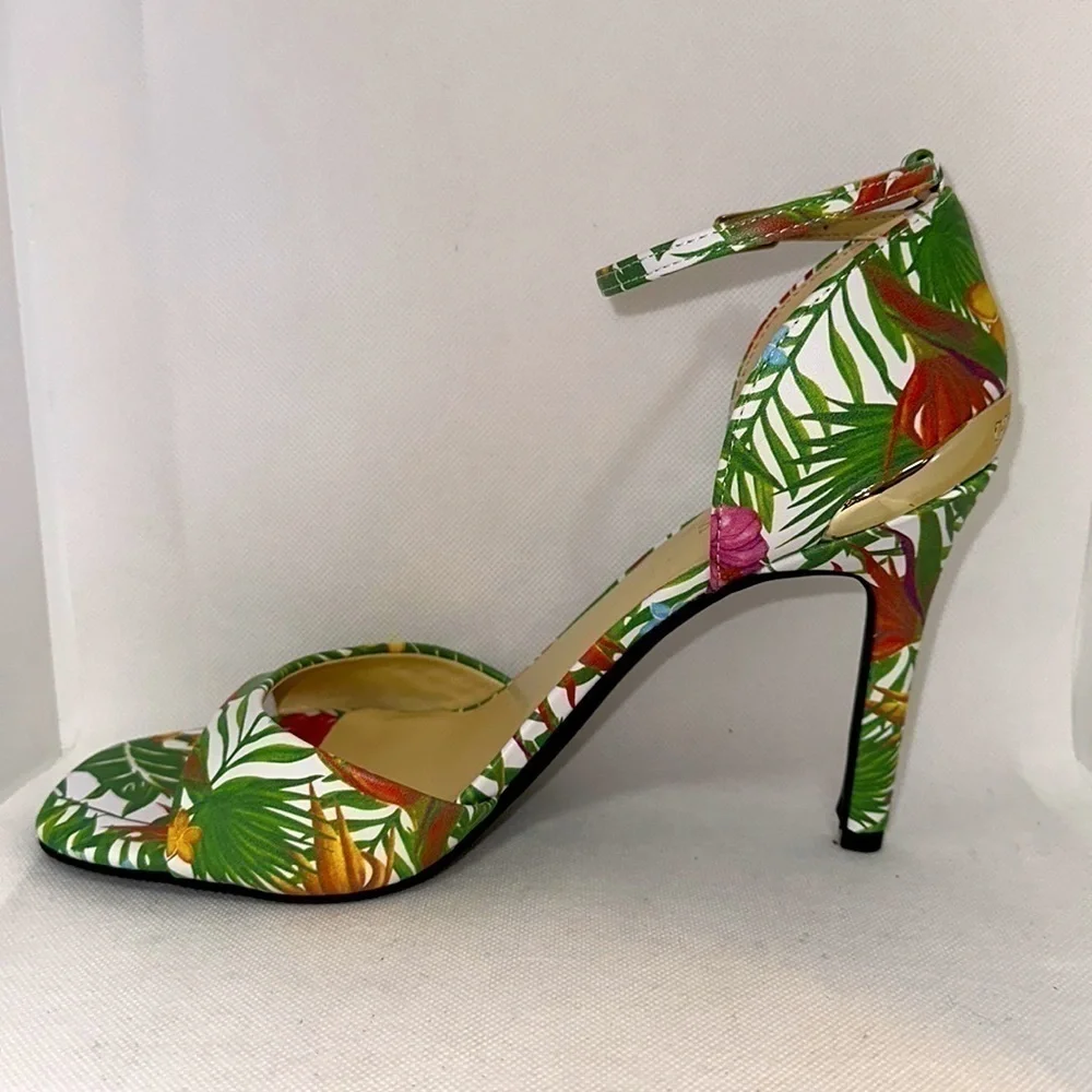 Guess Tropical Print Stiletto Heels with Ankle Strap Size 9.5M - NWOT